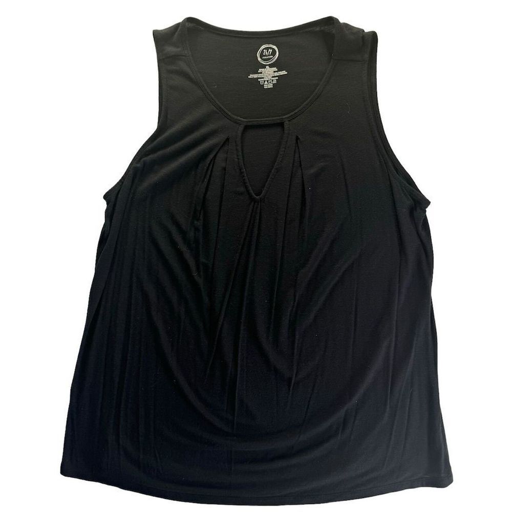 Corporate Casual Basic Women Black Keyhole Tank Top Size XL Casual Fall Layering